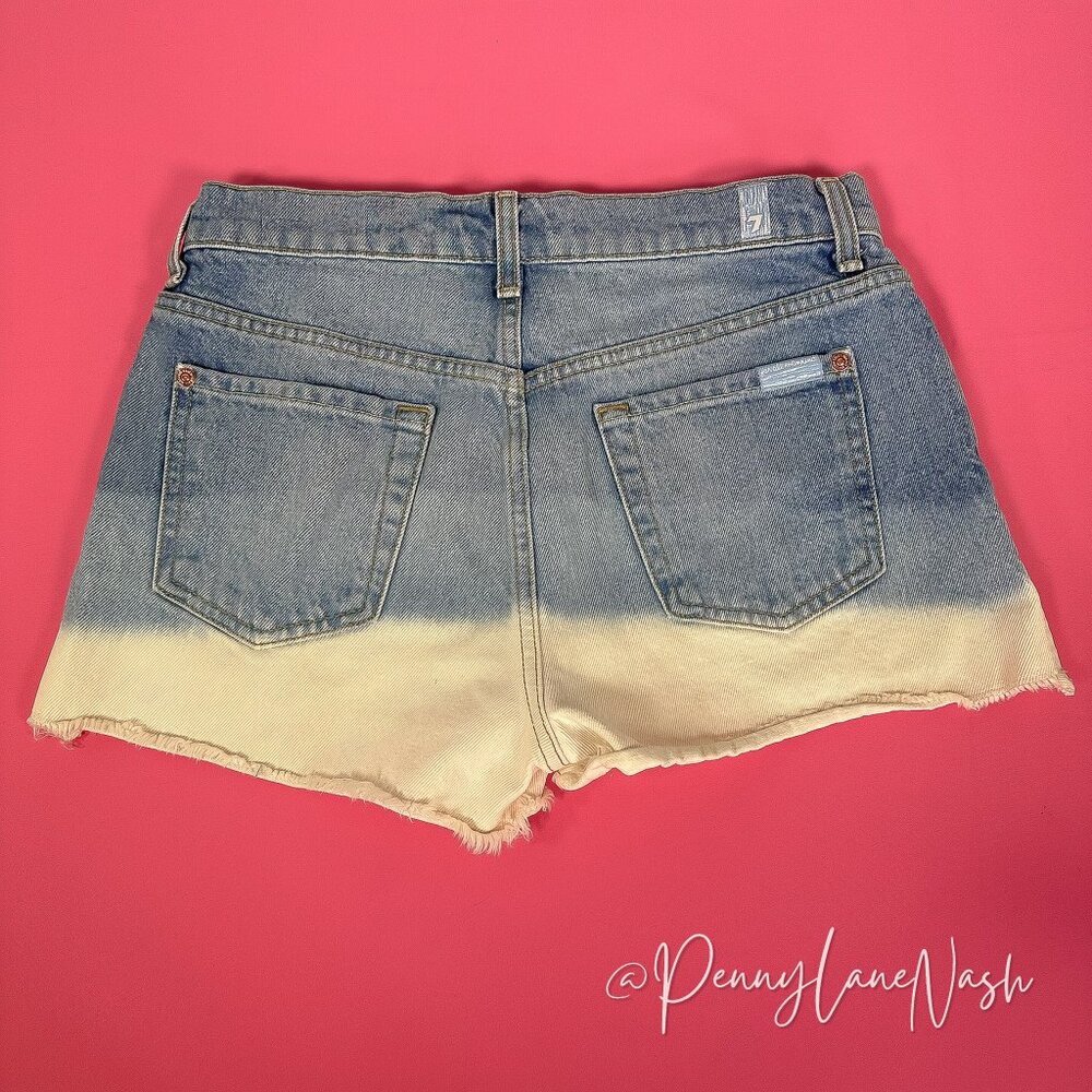 7 For All Mankind Dip Dye Ombré Denim Cut Off Jean Shorts - Picture 5 of 7